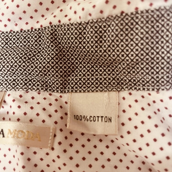 100% Cotton White and Red Casual Button Down Shirt with Classic Dots - Picture 6 of 9